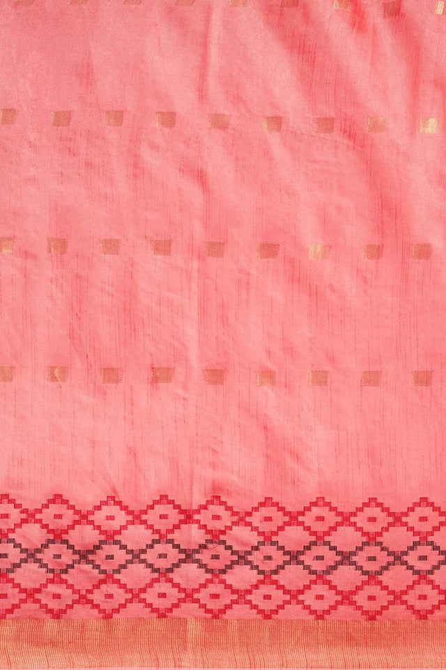Peach Silk Blend Bhagalpuri Woven Design Saree