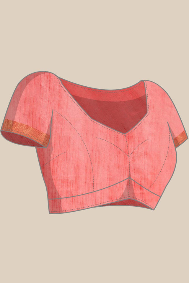 Peach Silk Blend Bhagalpuri Woven Design Saree