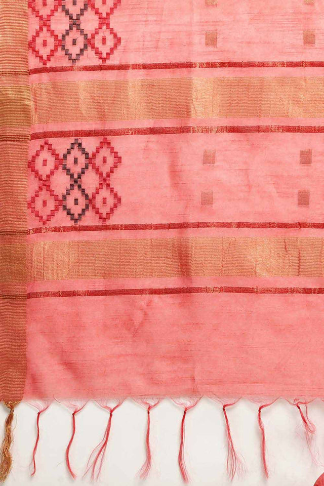 Peach Silk Blend Bhagalpuri Woven Design Saree