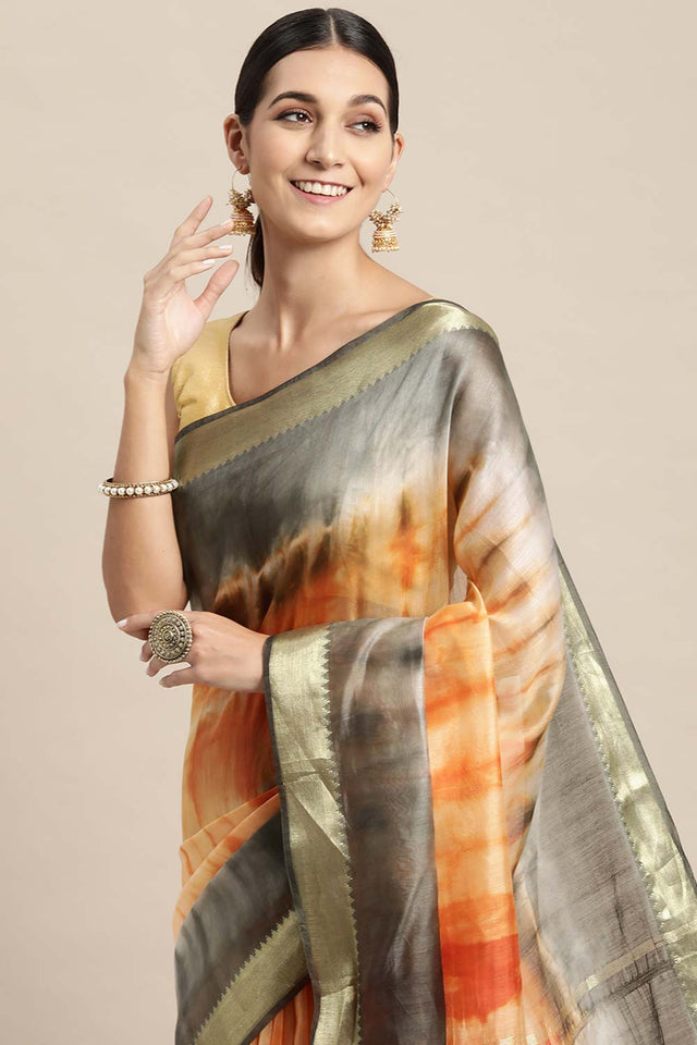Orange Pure Silk Bhagalpuri Tie And Dye Saree
