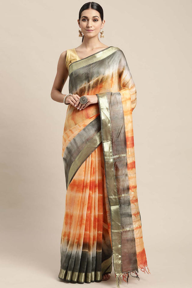 Orange Pure Silk Bhagalpuri Tie And Dye Saree