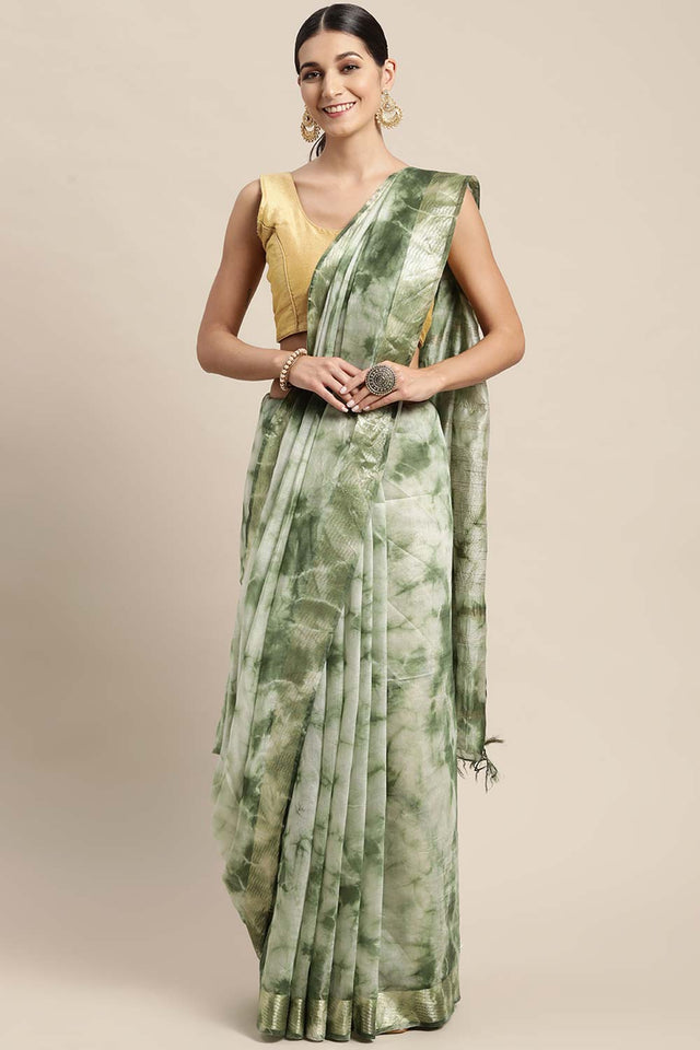 Green Pure Silk Bhagalpuri Tie And Dye Saree