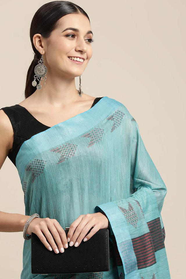 Blue Silk Blend Bhagalpuri Woven Design Saree