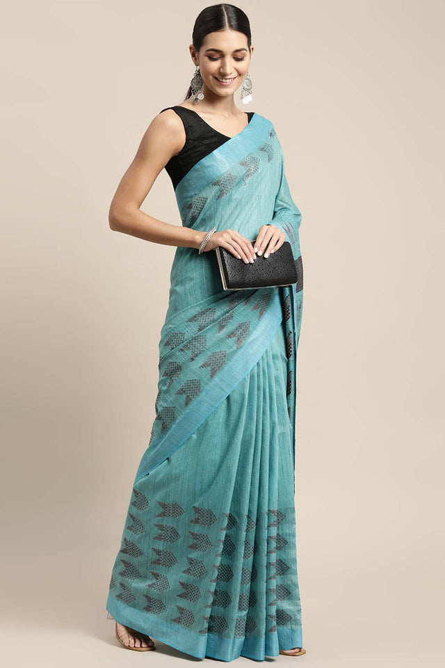 Blue Silk Blend Bhagalpuri Woven Design Saree