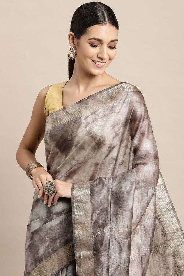 Brown Pure Silk Bhagalpuri Tie And Dye Saree
