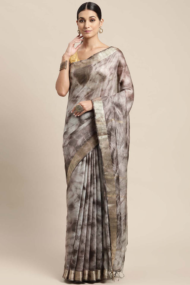 Brown Pure Silk Bhagalpuri Tie And Dye Saree