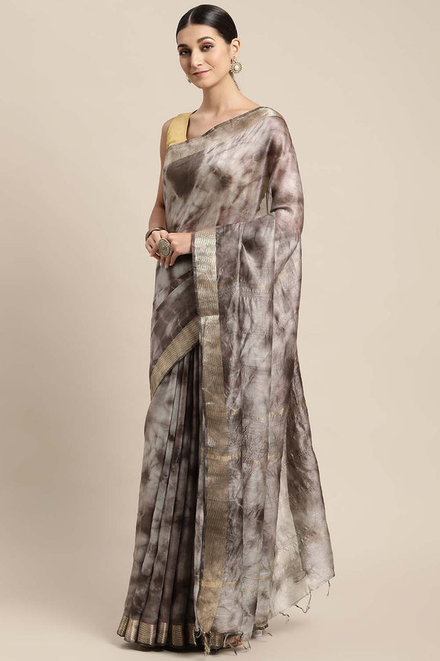 Brown Pure Silk Bhagalpuri Tie And Dye Saree