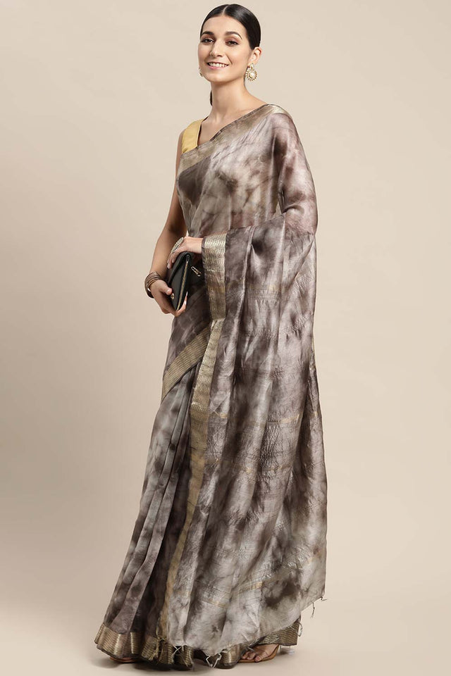 Brown Pure Silk Bhagalpuri Tie And Dye Saree