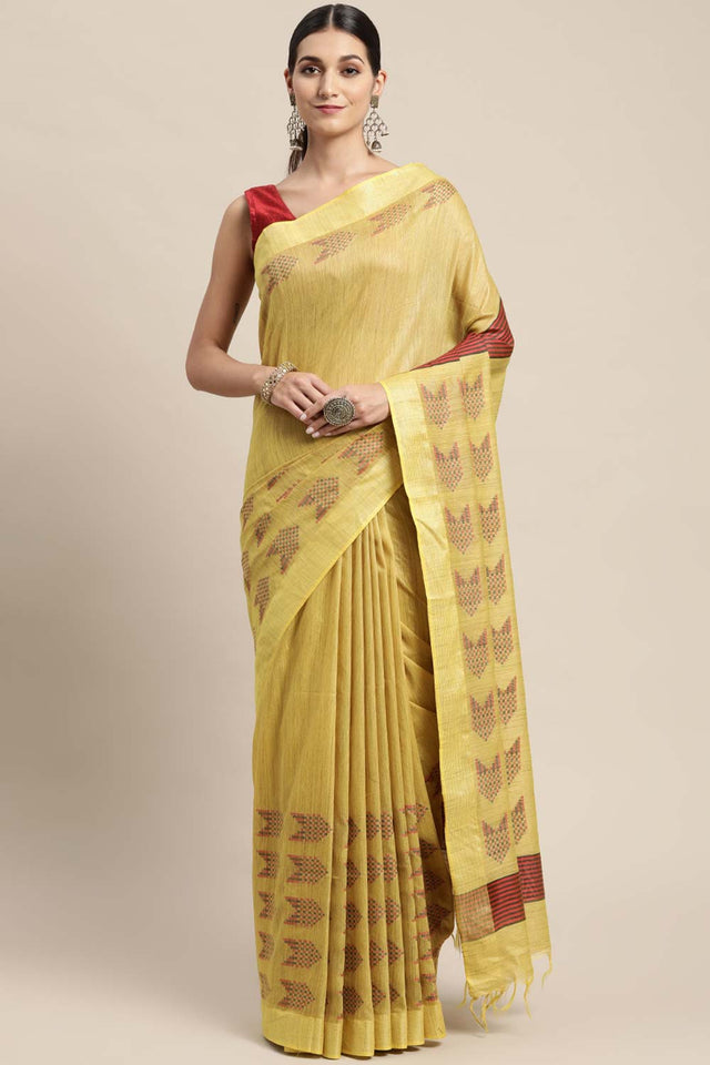 Yellow Silk Blend Bhagalpuri Woven Design Saree
