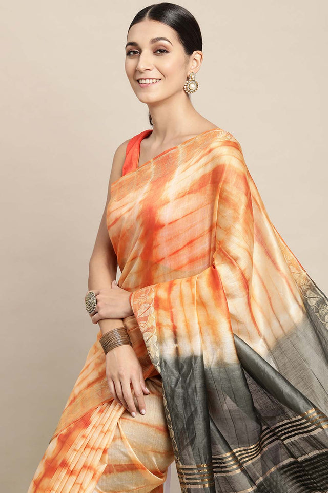 Orange Pure Silk Bhagalpuri Tie And Dye Saree