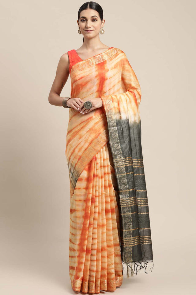 Orange Pure Silk Bhagalpuri Tie And Dye Saree