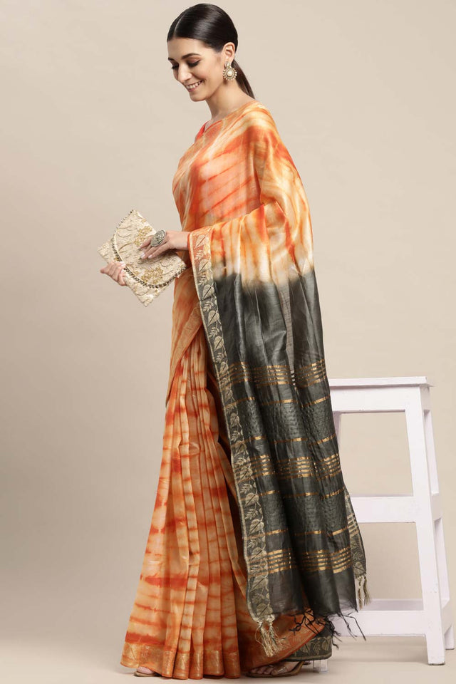 Orange Pure Silk Bhagalpuri Tie And Dye Saree