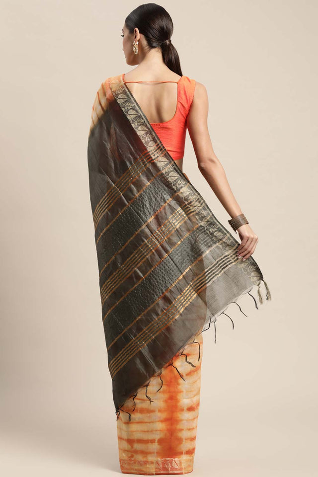 Orange Pure Silk Bhagalpuri Tie And Dye Saree
