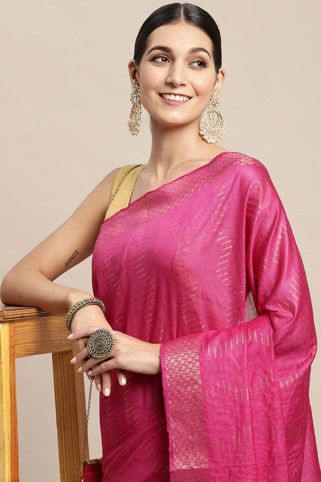 Pink Silk Blend Bhagalpuri Woven Design Saree