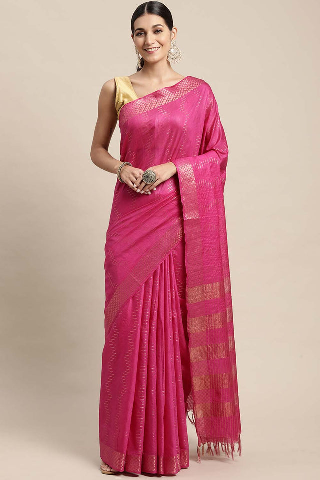 Pink Silk Blend Bhagalpuri Woven Design Saree
