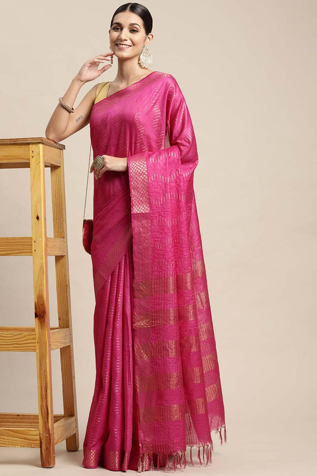 Pink Silk Blend Bhagalpuri Woven Design Saree