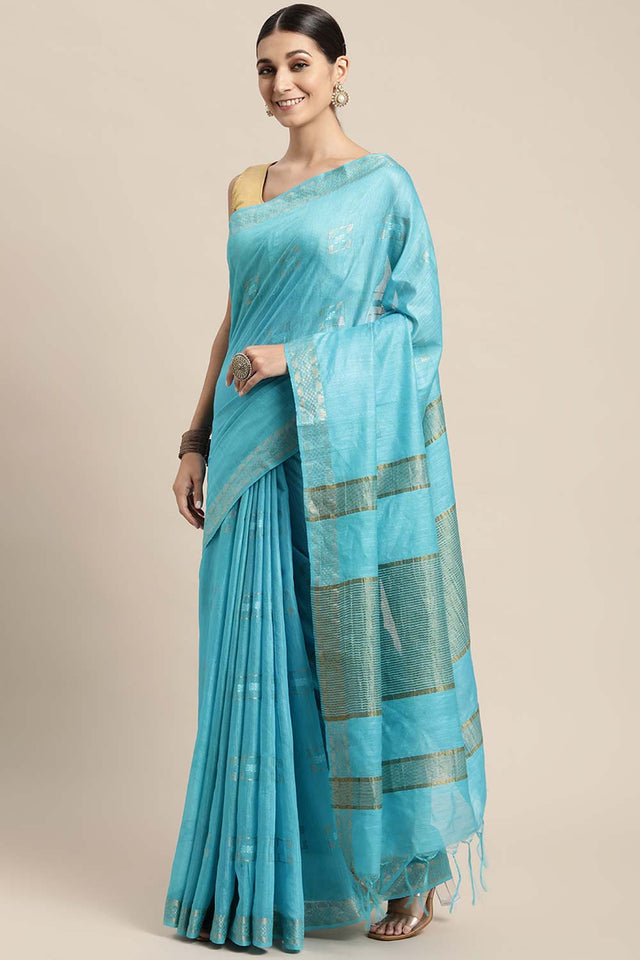 Blue Silk Blend Bhagalpuri Woven Design Saree
