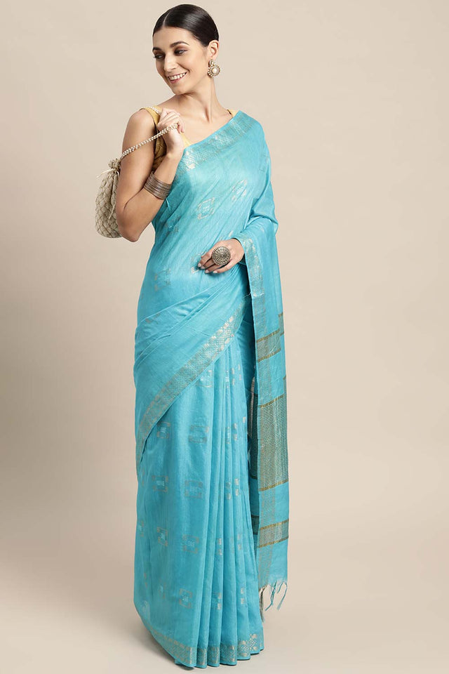 Blue Silk Blend Bhagalpuri Woven Design Saree