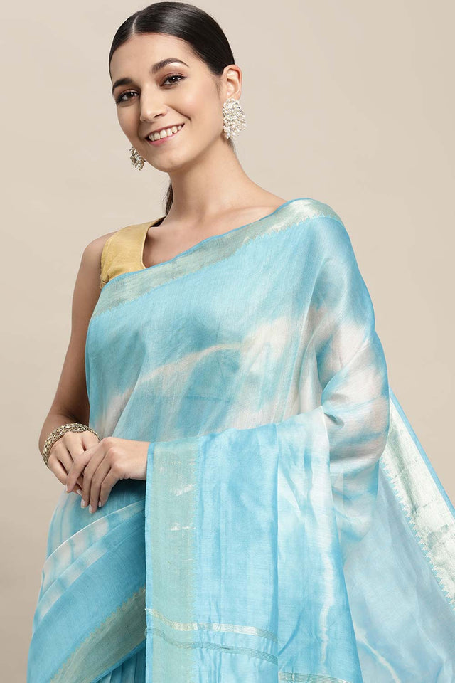 Blue Pure Silk Bhagalpuri Tie And Dye Saree