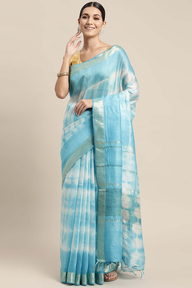 Blue Pure Silk Bhagalpuri Tie And Dye Saree