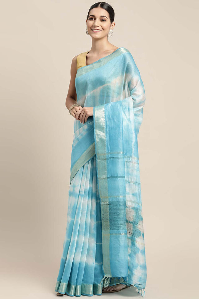Blue Pure Silk Bhagalpuri Tie And Dye Saree
