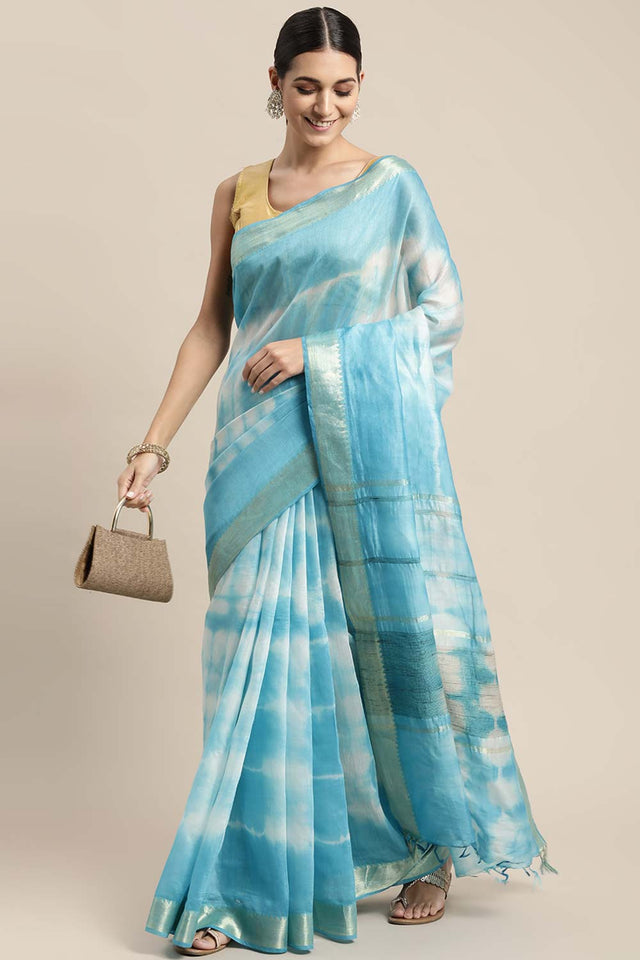 Blue Pure Silk Bhagalpuri Tie And Dye Saree