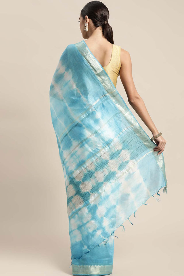 Blue Pure Silk Bhagalpuri Tie And Dye Saree