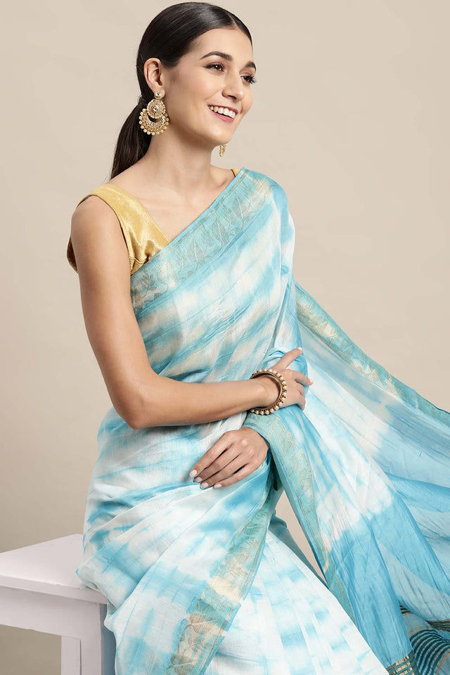 Blue Pure Silk Bhagalpuri Tie And Dye Saree