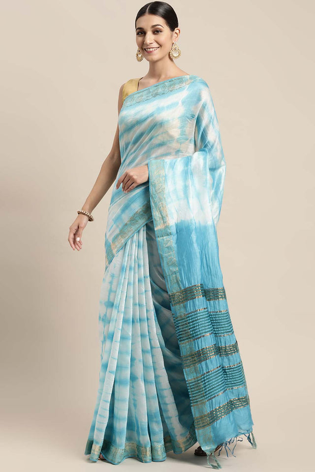 Blue Pure Silk Bhagalpuri Tie And Dye Saree