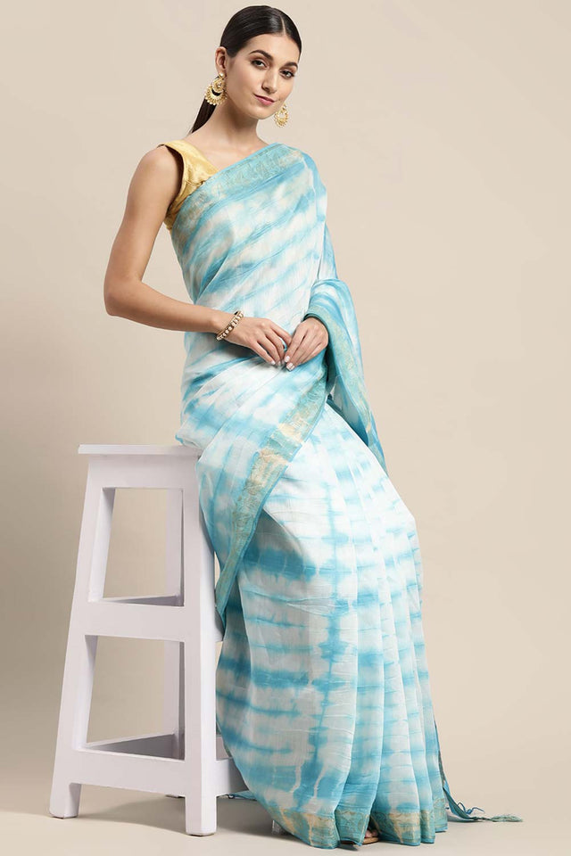 Blue Pure Silk Bhagalpuri Tie And Dye Saree