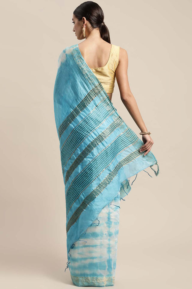 Blue Pure Silk Bhagalpuri Tie And Dye Saree