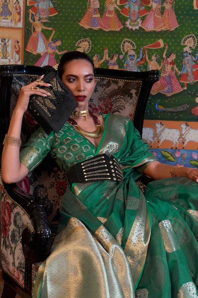 Green Two Tone Handloom Weaving Organza Saree