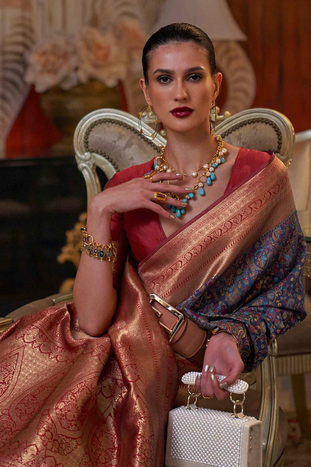 Maroon Modal Kashmiri Chaap Handloom Saree