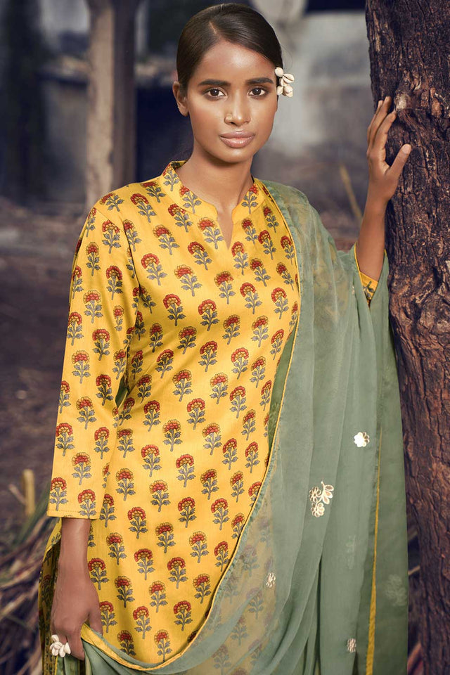 Yellow Cotton Digital Printed Palazzo Suit Set ('3217)
