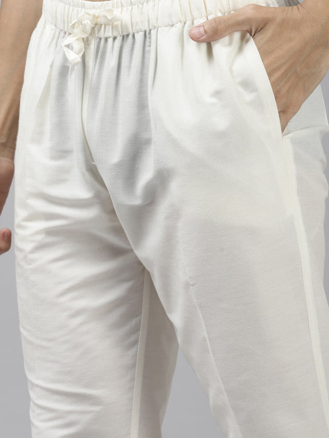 Buy Men's Grey Art Silk Woven Thread Work Kurta Pajama Set Online - Side