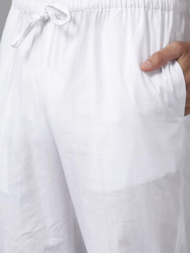 Buy Men's White Pure Cotton Chikankari Embroidered Kurta Pajama Set Online - Zoom Out