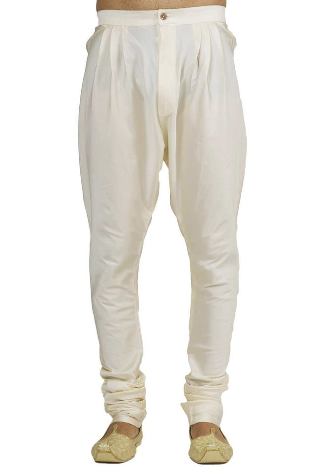 Men's White Silk Embroidered Full Sleeve Kurta Churidar