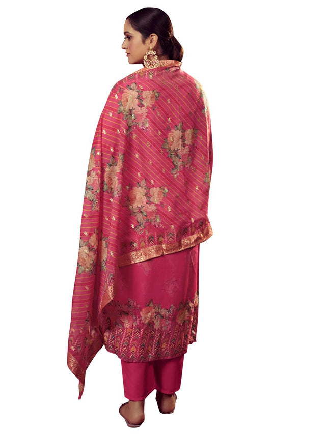 Magenta Organza Jacquard Dress Material