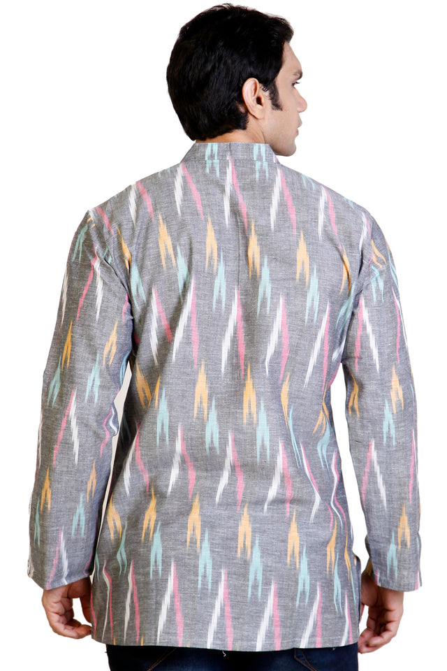 Men's Blended Cotton Short Kurta Top In Grey