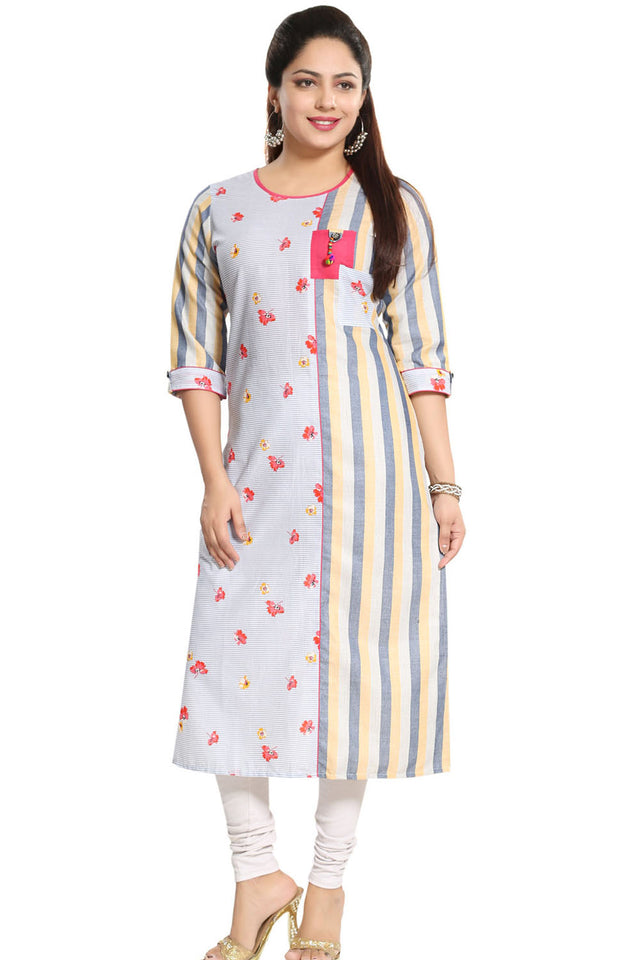 Blended Cotton Kurti Top In White