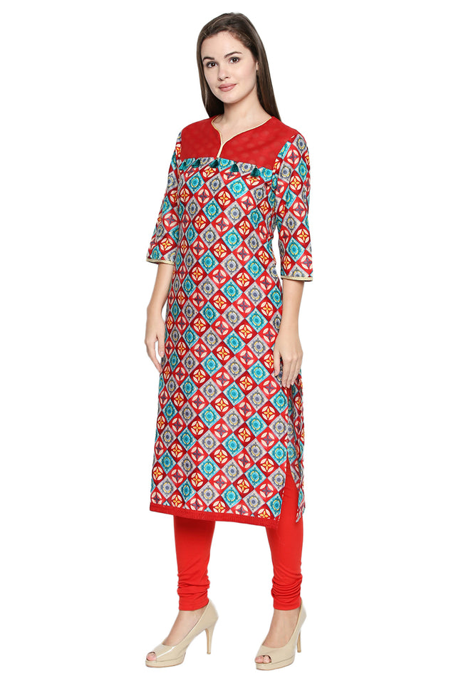 Blended Cotton Kurti Top In Red