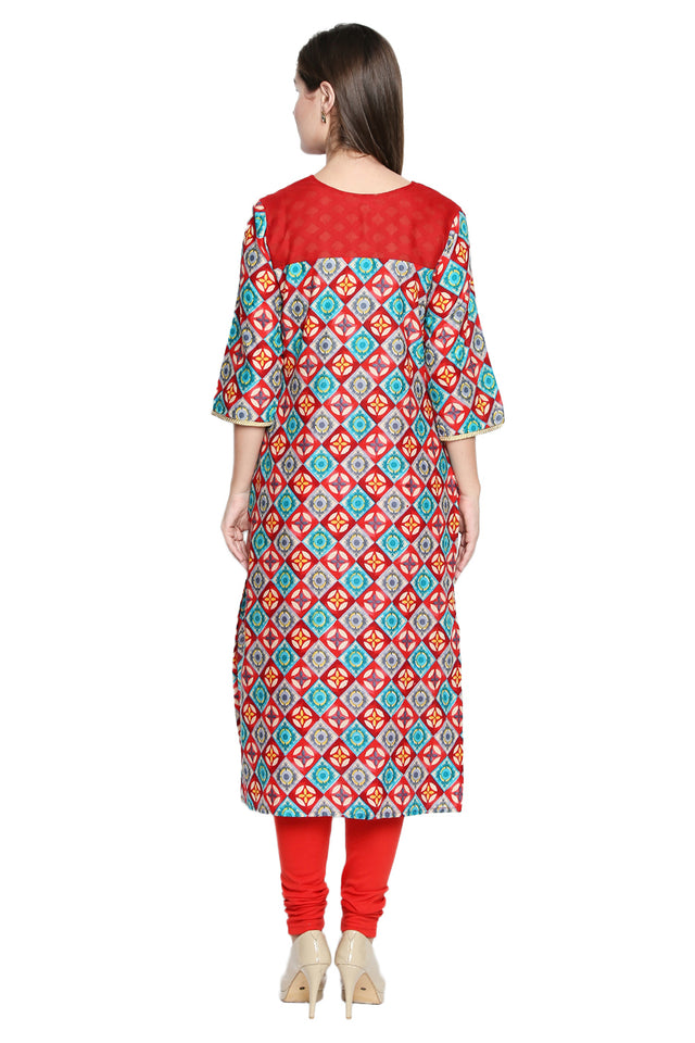 Blended Cotton Kurti Top In Red