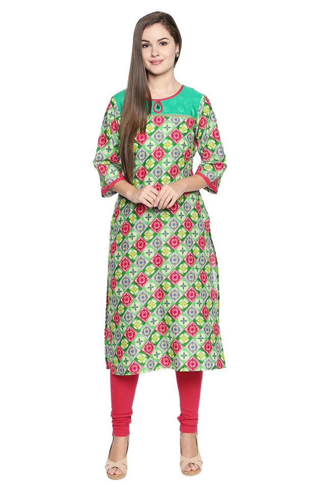 Blended Cotton Kurti Top In Green