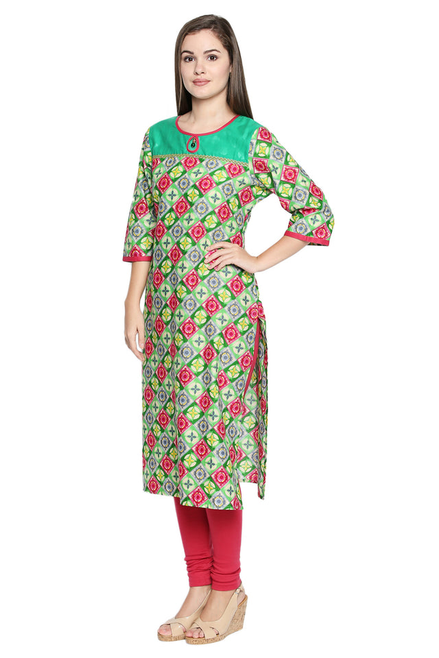 Blended Cotton Kurti Top In Green