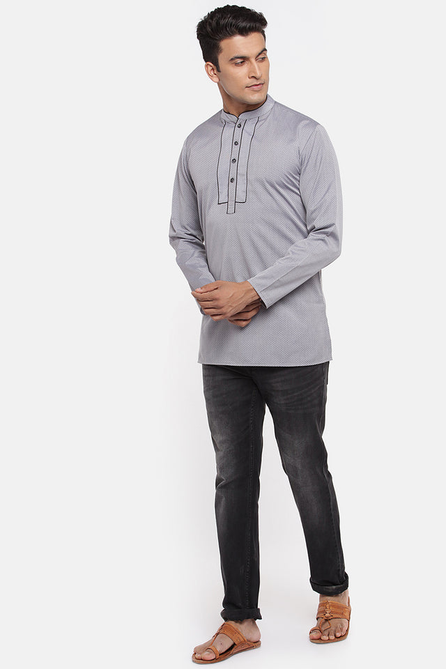 Men's Blended Cotton Short Kurta Top In Steel Grey (540328)