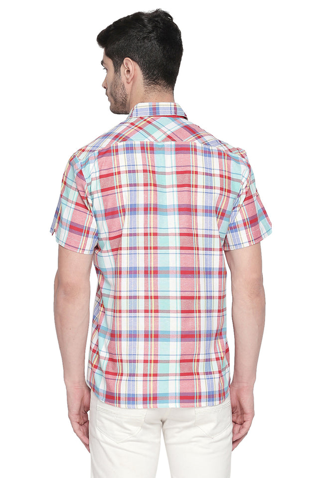 Men's Blended Cotton Shirt In Red And Green (540356)