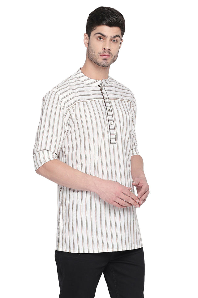 Men's Blended Cotton Short Kurta Top In White