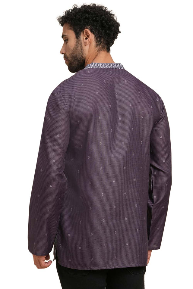 Men's Magenta Poly Cotton Printed Short Kurta