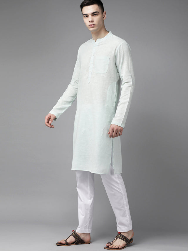 Buy Men's Pista Pure Cotton Printed Kurta Pajama Jacket Set Online - Front