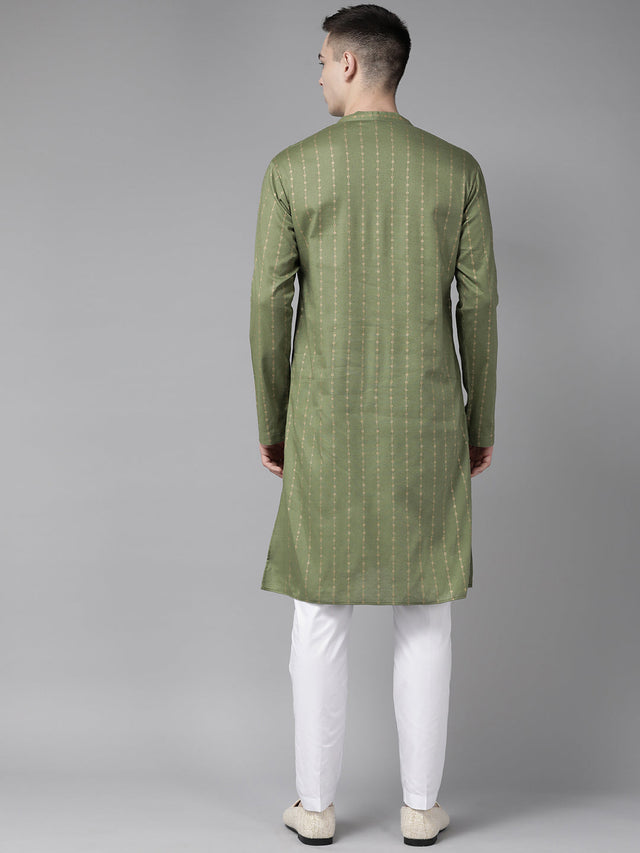 Buy Men's Green Pure Cotton Printed Kurta Pajama Set Online - Side